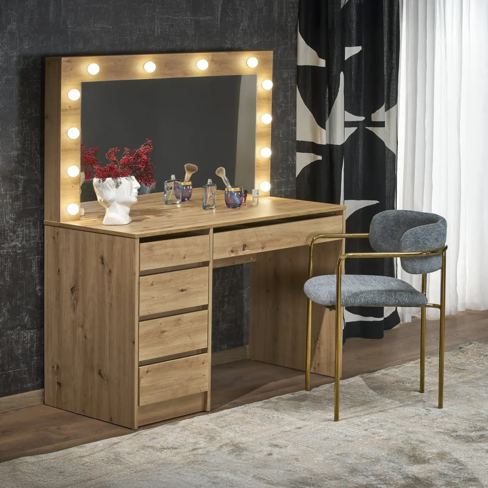 Garnero Arredamenti Toeletta Trucco-Toeletta da trucco con specchio 120x140cm con LED Cherie Rovere