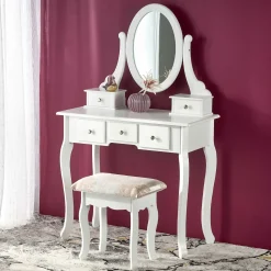 Garnero Arredamenti Toeletta Trucco-Toeletta da trucco 80x130h cm con specchio e sgabello bianco Lyra