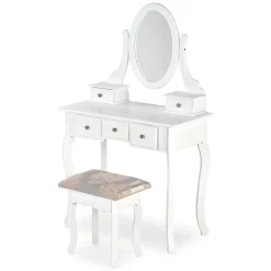 Garnero Arredamenti Toeletta Trucco-Toeletta da trucco 80x130h cm con specchio e sgabello bianco Lyra