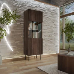 Garnero Arredamenti Vetrinette|Vetrinette-Vetrina alta 60x183h cm 1 anta 2 vani a giorno noce cannettato Gabiot