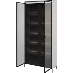 Garnero Arredamenti Vetrinette|Vetrinette-Vetrina alta 92x196h cm 2 ante led nero Camelia Bianco Opaco