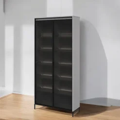 Garnero Arredamenti Vetrinette|Vetrinette-Vetrina alta 92x196h cm 2 ante led nero Camelia Grigio