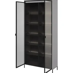Garnero Arredamenti Vetrinette|Vetrinette-Vetrina alta 92x196h cm 2 ante led nero Camelia Grigio