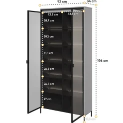 Garnero Arredamenti Vetrinette|Vetrinette-Vetrina alta 92x196h cm 2 ante led nero Camelia Grigio