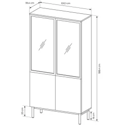 Garnero Arredamenti Vetrinette|Vetrinette-Vetrina alta 100x189h cm 4 ante con led nero opaco rovere Amel