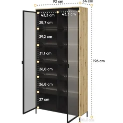 Garnero Arredamenti Vetrinette|Vetrinette-Vetrina alta 92x196h cm 2 ante led nero Camelia Rovere Rustico