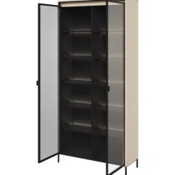 Garnero Arredamenti Vetrinette|Vetrinette-Vetrina alta 92x196h cm 2 ante led nero Camelia Beige