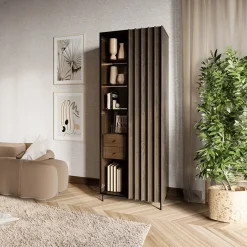 Garnero Arredamenti Vetrinette|Vetrinette-Vetrina alta 73x196h cm 2 ante led wengè Blackwood