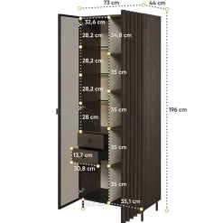 Garnero Arredamenti Vetrinette|Vetrinette-Vetrina alta 73x196h cm 2 ante led wengè Blackwood