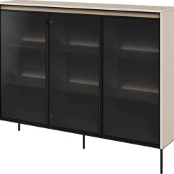 Garnero Arredamenti Vetrinette|Vetrinette-Vetrina bassa 150x118h cm 3 ante led nero Camelia Beige