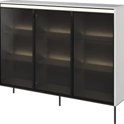 Garnero Arredamenti Vetrinette|Vetrinette-Vetrina bassa 150x118h cm 3 ante led nero Camelia Bianco Opaco