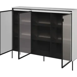 Garnero Arredamenti Vetrinette|Vetrinette-Vetrina bassa 150x118h cm 3 ante led nero Camelia Bianco Opaco