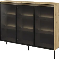 Garnero Arredamenti Vetrinette|Vetrinette-Vetrina bassa 150x118h cm 3 ante led nero Camelia Rovere Rustico