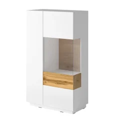 Garnero Arredamenti Vetrinette|Vetrinette-Vetrina bassa 80x139h cm 2 ante destra bianco lucido rovere Bahama