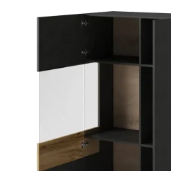 Garnero Arredamenti Vetrinette|Vetrinette-Vetrina bassa 80x139h cm 2 ante sinistra antracite rovere Bahama Antracite - Rovere Rustico