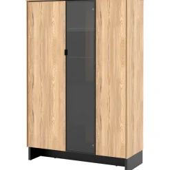 Garnero Arredamenti Vetrinette|Vetrinette-Vetrina bassa 102x152h cm 2 ante 2 cassetti interni  rovere nero Alabaster