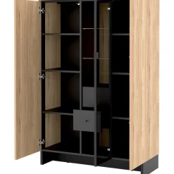 Garnero Arredamenti Vetrinette|Vetrinette-Vetrina bassa 102x152h cm 2 ante 2 cassetti interni  rovere nero Alabaster