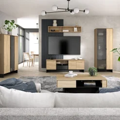 Garnero Arredamenti Vetrinette|Vetrinette-Vetrina bassa 102x152h cm 2 ante 2 cassetti interni  rovere nero Alabaster