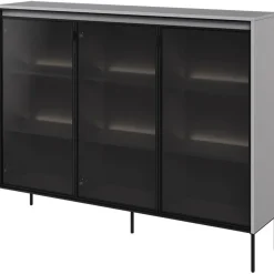 Garnero Arredamenti Vetrinette|Vetrinette-Vetrina bassa 150x118h cm 3 ante led nero Camelia Grigio