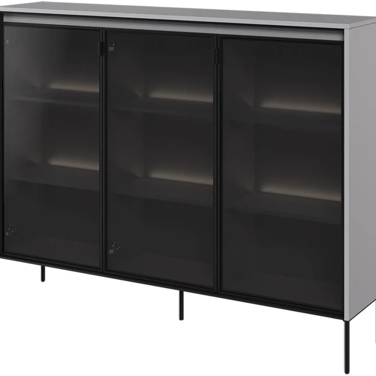 Garnero Arredamenti Vetrinette|Vetrinette-Vetrina bassa 150x118h cm 3 ante led nero Camelia Grigio