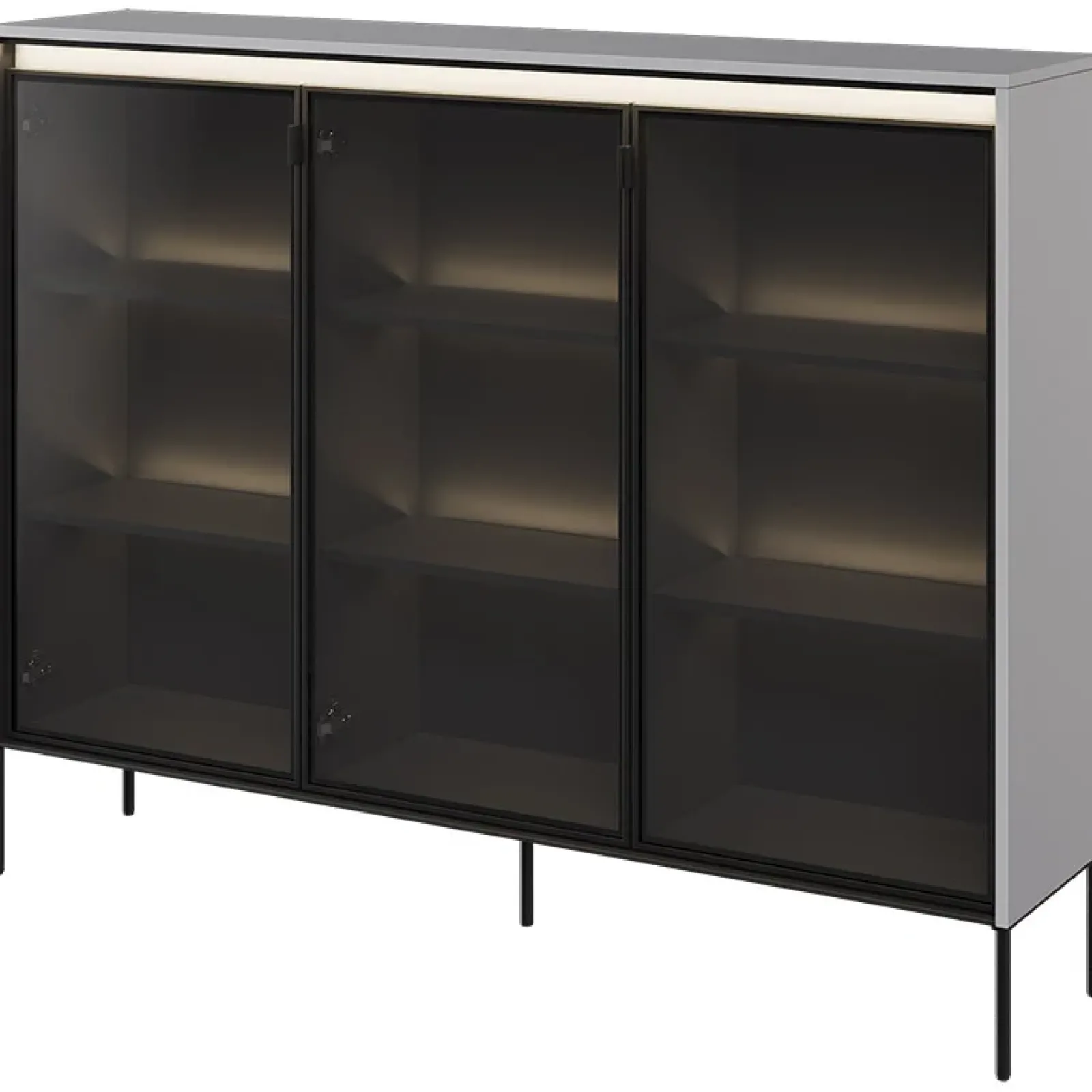 Garnero Arredamenti Vetrinette|Vetrinette-Vetrina bassa 150x118h cm 3 ante led nero Camelia Grigio