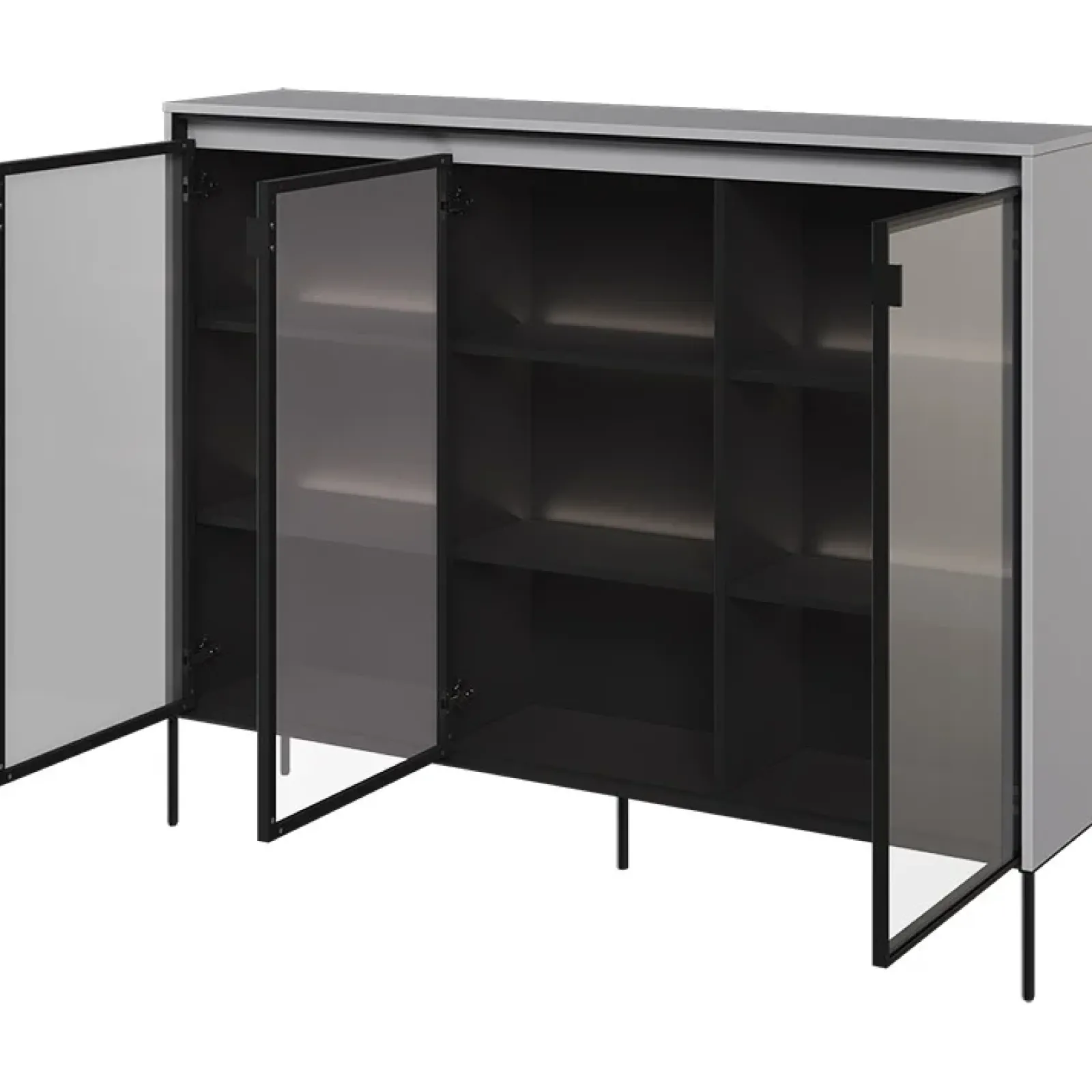 Garnero Arredamenti Vetrinette|Vetrinette-Vetrina bassa 150x118h cm 3 ante led nero Camelia Grigio