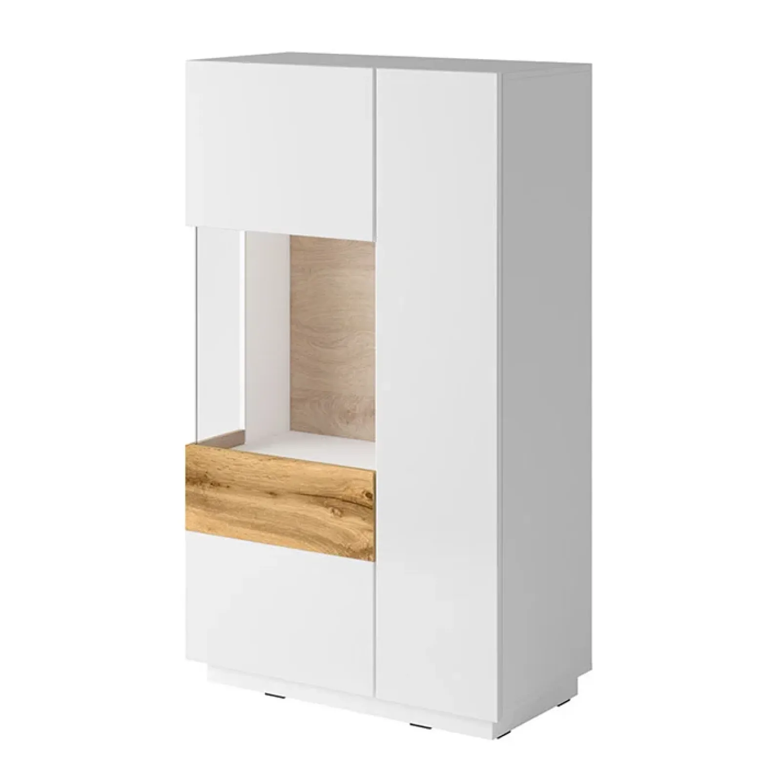 Garnero Arredamenti Vetrinette|Vetrinette-Vetrina bassa 80x139h cm 2 ante sinistra bianco lucido rovere Bahama Bianco Lucido - Rovere Rustico