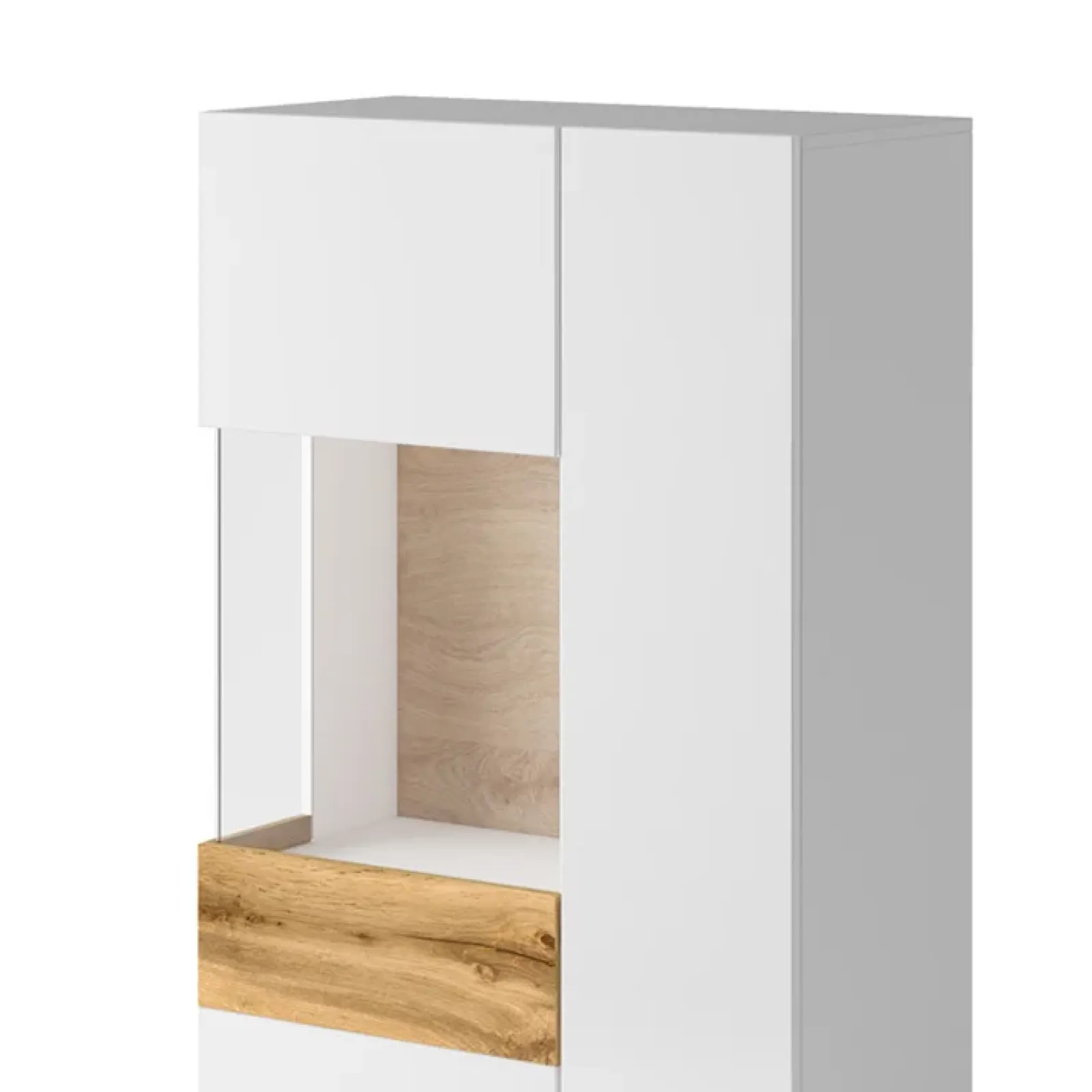 Garnero Arredamenti Vetrinette|Vetrinette-Vetrina bassa 80x139h cm 2 ante sinistra bianco lucido rovere Bahama Bianco Lucido - Rovere Rustico