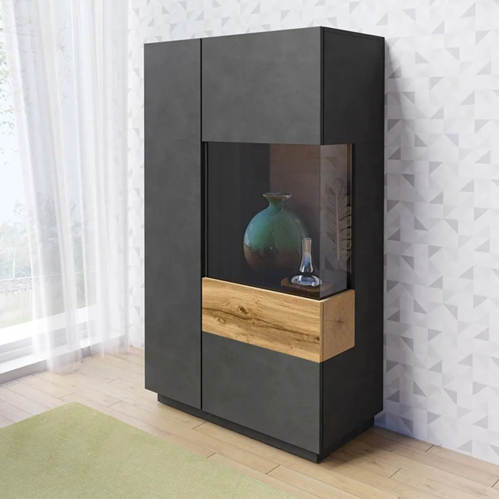 Garnero Arredamenti Vetrinette|Vetrinette-Vetrina bassa 80x139h cm 2 ante destra antracite rovere Bahama