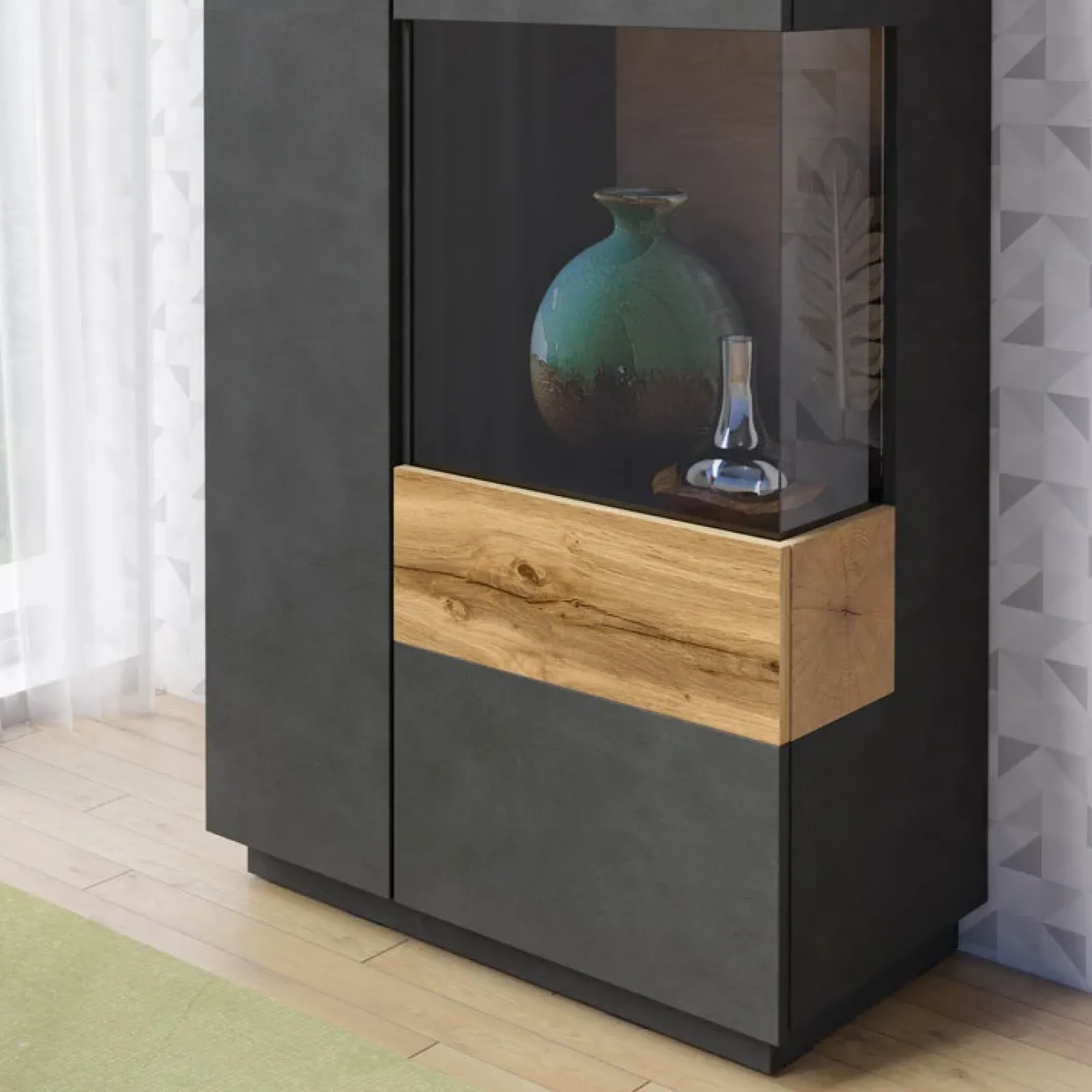 Garnero Arredamenti Vetrinette|Vetrinette-Vetrina bassa 80x139h cm 2 ante destra antracite rovere Bahama