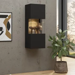 Garnero Arredamenti Vetrinette|Vetrinette-Vetrina sospesa 36x95h cm da parete nero rovere Fusion Nero Opaco