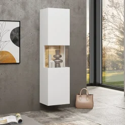 Garnero Arredamenti Vetrinette|Vetrinette-Vetrina sospesa 36x140h cm da parete bianco rovere Fusion Bianco Opaco