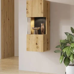 Garnero Arredamenti Vetrinette|Vetrinette-Vetrina sospesa 36x95h cm da parete nero Fusion Rovere