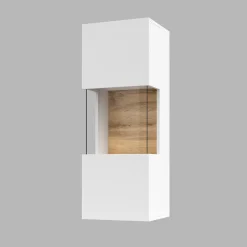 Garnero Arredamenti Vetrinette|Vetrinette-Vetrina sospesa 36x95h cm da parete bianco rovere Fusion Bianco Opaco