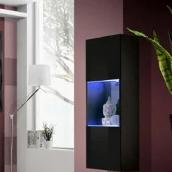 Garnero Arredamenti Vetrinette|Vetrinette-Vetrina sospesa 40x126h cm nero opaco e lucido Charme Gihome® Nero Lucido