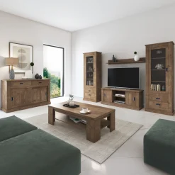 Garnero Arredamenti Vetrinette|Vetrinette-Vetrina 73x204h cm 1 anta 2 cassetti soggiorno noce nero Islen