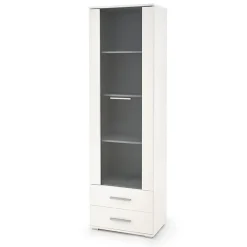 Garnero Arredamenti Vetrinette|Vetrinette-Vetrina 60x200h cm 1 anta 2 cassetti bianco opaco e lucido Viki