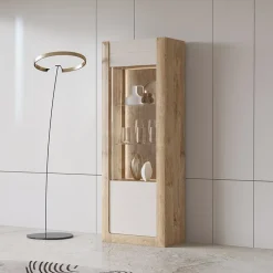 Garnero Arredamenti Vetrinette|Vetrinette-Vetrina 73x200h cm 1 anta 5 ripiani rovere tortora lucido Jumbo Tortora - Rovere