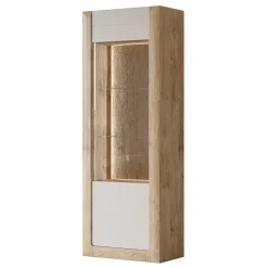 Garnero Arredamenti Vetrinette|Vetrinette-Vetrina 73x200h cm 1 anta 5 ripiani rovere tortora lucido Jumbo Tortora - Rovere