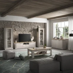 Garnero Arredamenti Vetrinette|Vetrinette-Vetrina 72x192h cm 1 anta 5 vani rovere bianco frassinato Armonia