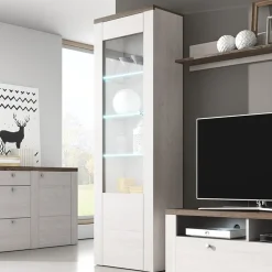 Garnero Arredamenti Vetrinette|Vetrinette-Vetrina 65x206h cm 1 anta moderna bianco frassinato rovere Paloma 2 Bianco Frassinato - Noce