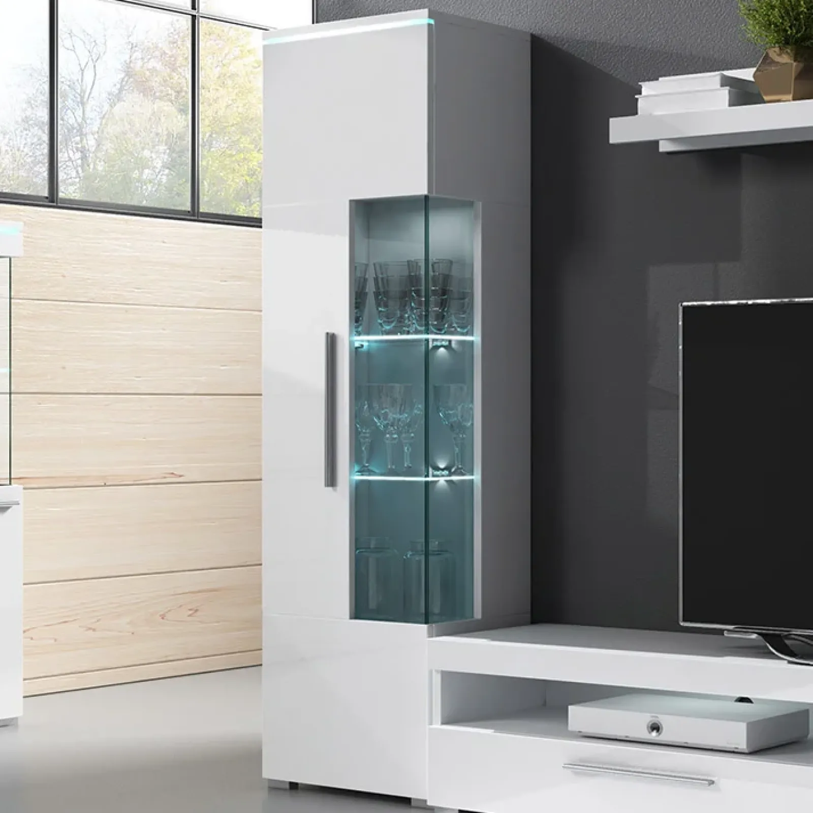 Garnero Arredamenti Vetrinette|Vetrinette-Vetrina 45x160h cm 1 anta sinistra moderna Frisk Bianco Lucido