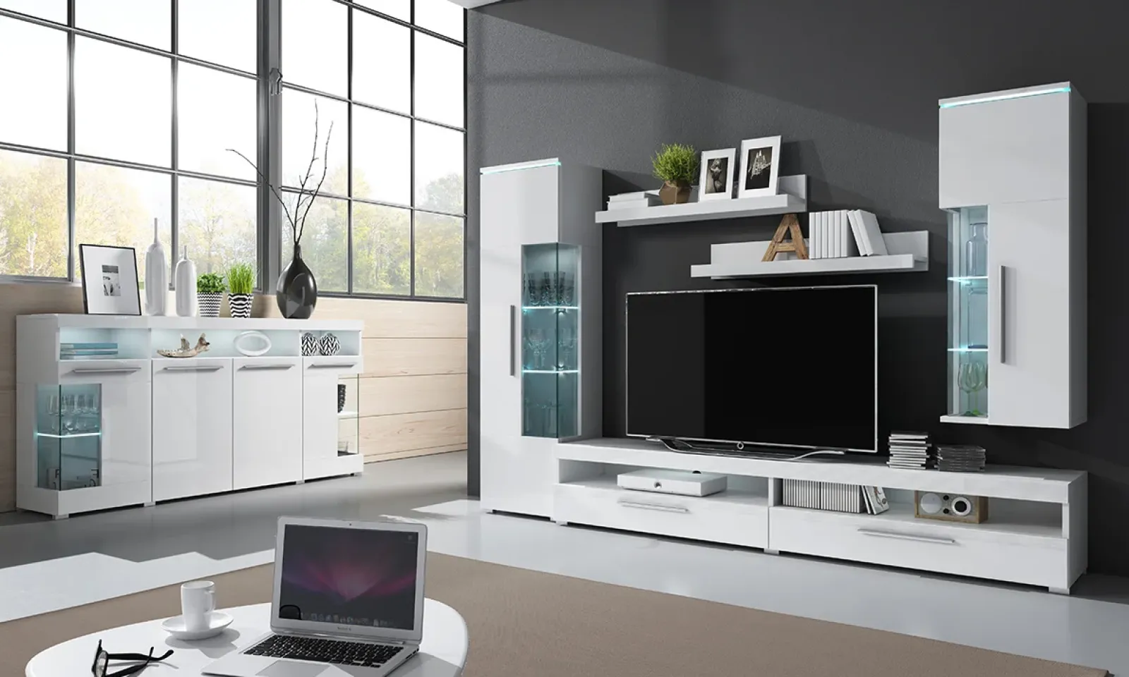 Garnero Arredamenti Vetrinette|Vetrinette-Vetrina 45x160h cm 1 anta sinistra moderna Frisk Bianco Lucido