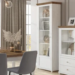 Garnero Arredamenti Vetrinette|Vetrinette-Vetrina 71x200h cm 1 anta sinistra rovere Texel Bianco Frassinato