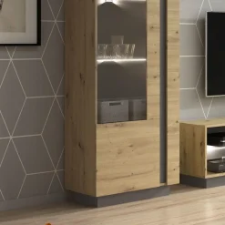 Garnero Arredamenti Vetrinette|Vetrinette-Vetrina 60x194h cm 1 anta soggiorno rovere antracite Noa Gihome® Rovere - Antracite