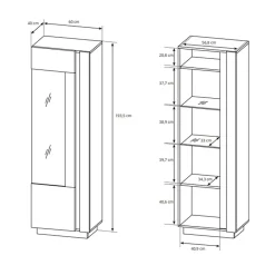 Garnero Arredamenti Vetrinette|Vetrinette-Vetrina 60x194h cm 1 anta soggiorno rovere antracite Noa Gihome® Rovere - Antracite