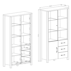 Garnero Arredamenti Vetrinette|Vetrinette-Vetrina 101x191h cm 2 ante 3 cassetti moderna quercia nero opaco Nebraska