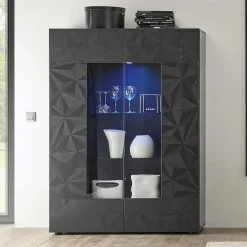 Garnero Arredamenti Vetrinette|Vetrinette-Vetrina 121x166h cm 2 ante grigio laccato lucido con serigrafia Marvis