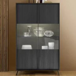 Garnero Arredamenti Vetrinette|Vetrinette-Vetrina 104x174h cm 2 ante moderna Tosca Nero Frassinato