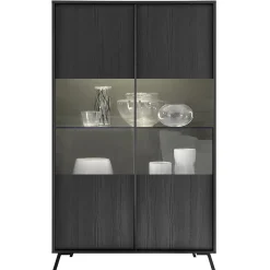 Garnero Arredamenti Vetrinette|Vetrinette-Vetrina 104x174h cm 2 ante moderna Tosca Nero Frassinato